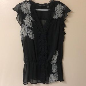 INC Black & Grey Sheer Top